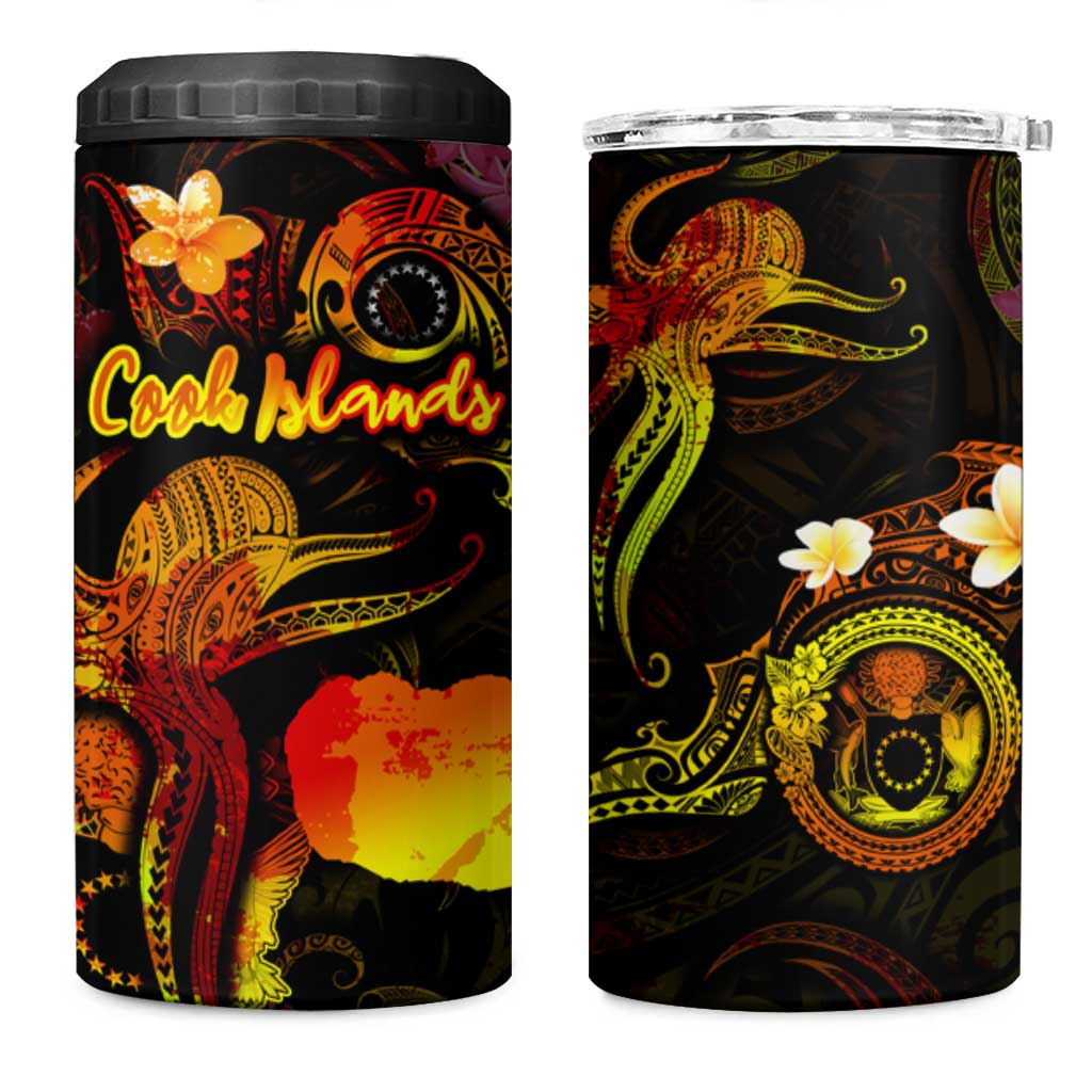 Cook Islands 4 in 1 Can Cooler Tumbler Octopus Plumeria Polynesian Tattoo