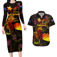 Cook Islands Couples Matching Long Sleeve Bodycon Dress and Hawaiian Shirt Octopus Plumeria Polynesian Tattoo