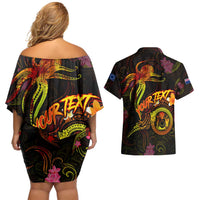 Cook Islands Couples Matching Off Shoulder Short Dress and Hawaiian Shirt Octopus Plumeria Polynesian Tattoo