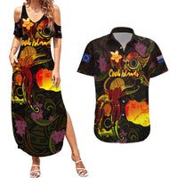 Cook Islands Couples Matching Summer Maxi Dress and Hawaiian Shirt Octopus Plumeria Polynesian Tattoo