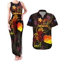 Cook Islands Couples Matching Tank Maxi Dress and Hawaiian Shirt Octopus Plumeria Polynesian Tattoo