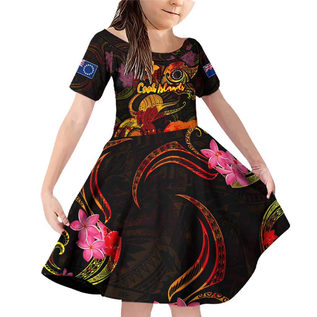 Cook Islands Family Matching Off Shoulder Short Dress and Hawaiian Shirt Octopus Plumeria Polynesian Tattoo