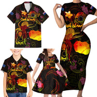Cook Islands Family Matching Short Sleeve Bodycon Dress and Hawaiian Shirt Octopus Plumeria Polynesian Tattoo