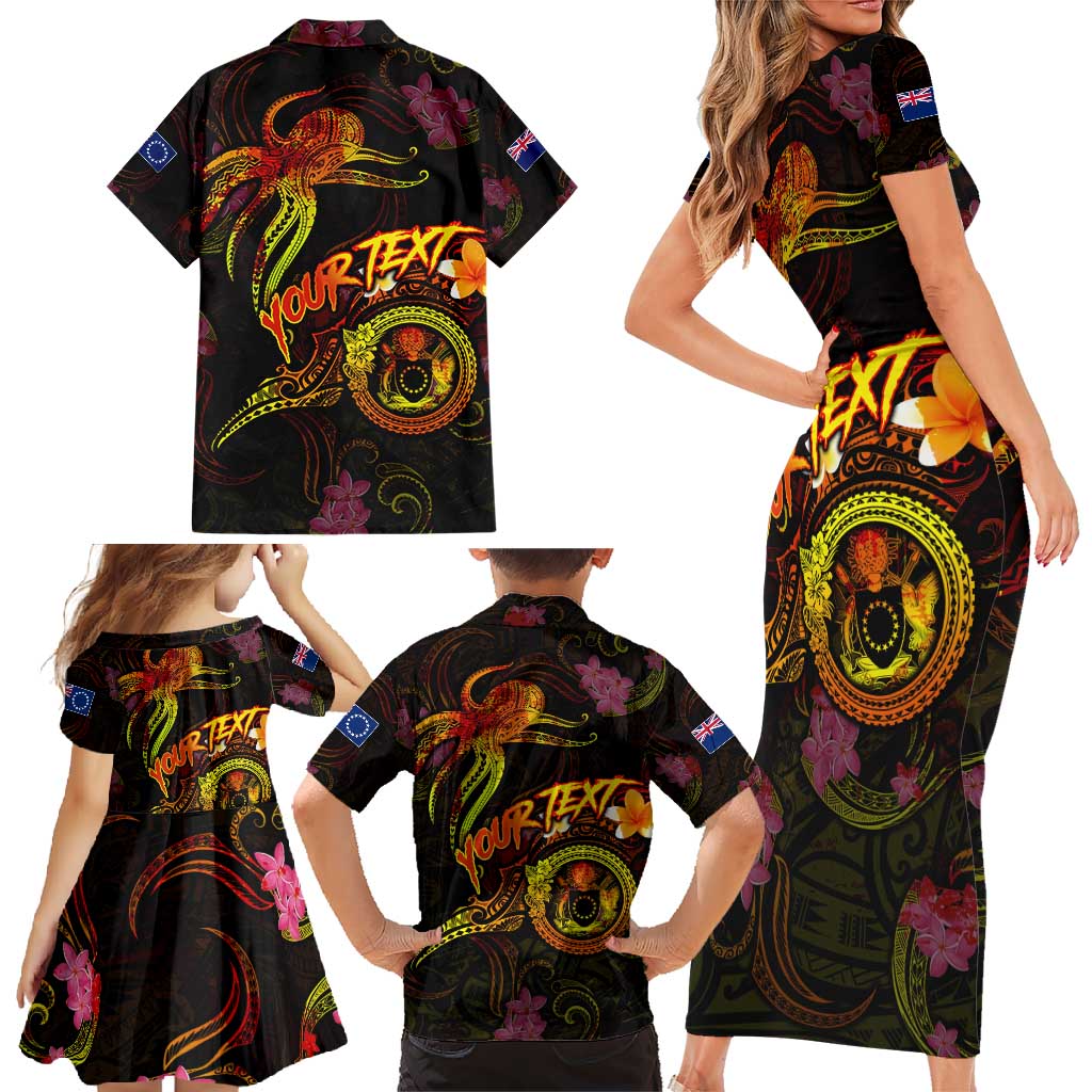 Cook Islands Family Matching Short Sleeve Bodycon Dress and Hawaiian Shirt Octopus Plumeria Polynesian Tattoo