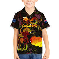 Cook Islands Family Matching Short Sleeve Bodycon Dress and Hawaiian Shirt Octopus Plumeria Polynesian Tattoo