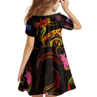 Cook Islands Kid Short Sleeve Dress Octopus Plumeria Polynesian Tattoo DT02 - Polynesian Pride