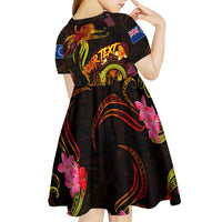 Cook Islands Kid Short Sleeve Dress Octopus Plumeria Polynesian Tattoo DT02 - Polynesian Pride