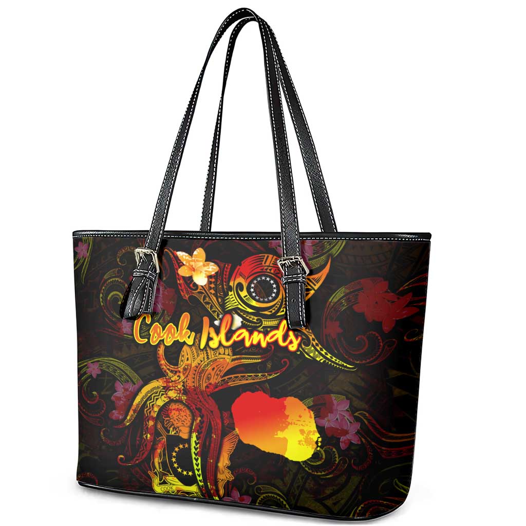 Cook Islands Leather Tote Bag Octopus Plumeria Polynesian Tattoo