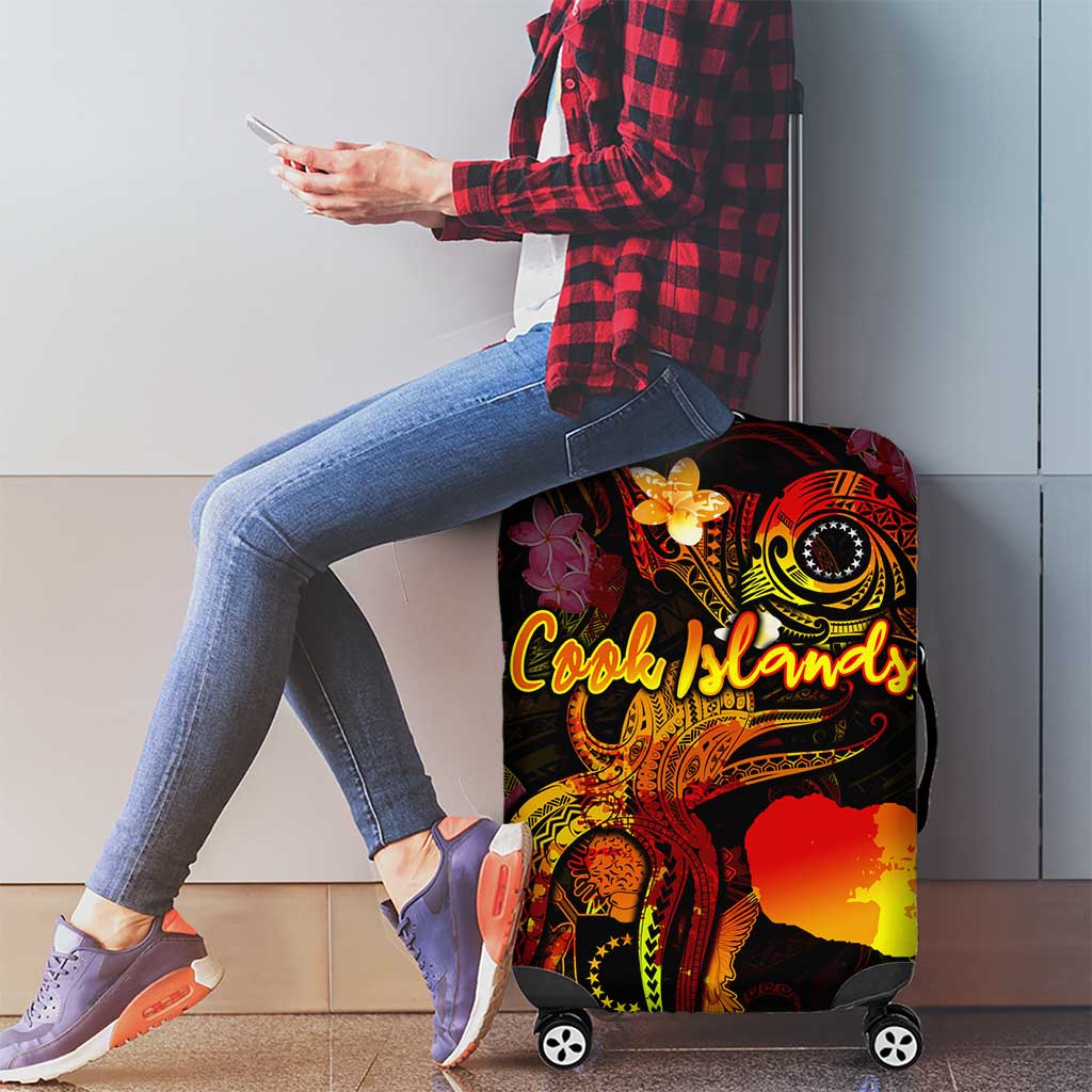 Cook Islands Luggage Cover Octopus Plumeria Polynesian Tattoo