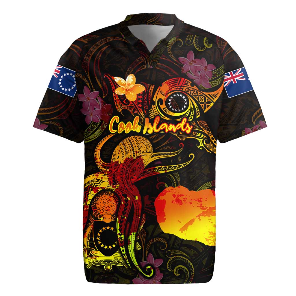 Cook Islands Rugby Jersey Octopus Plumeria Polynesian Tattoo
