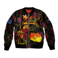 Cook Islands Sleeve Zip Bomber Jacket Octopus Plumeria Polynesian Tattoo