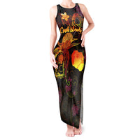 Cook Islands Tank Maxi Dress Octopus Plumeria Polynesian Tattoo DT02 Women Black - Polynesian Pride