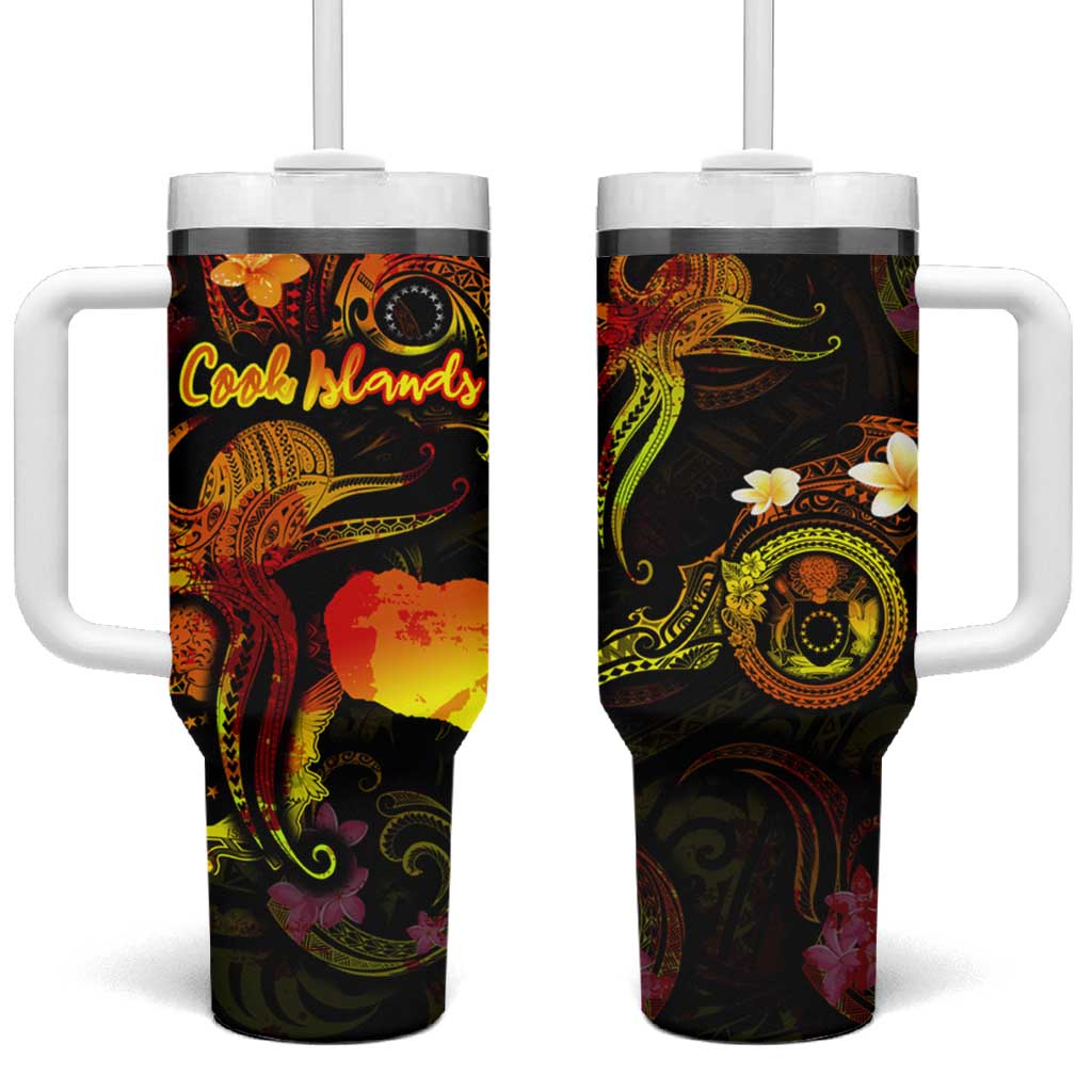 Cook Islands Tumbler With Handle Octopus Plumeria Polynesian Tattoo