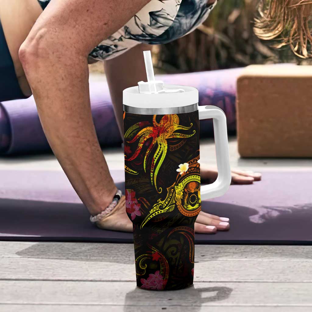 Cook Islands Tumbler With Handle Octopus Plumeria Polynesian Tattoo