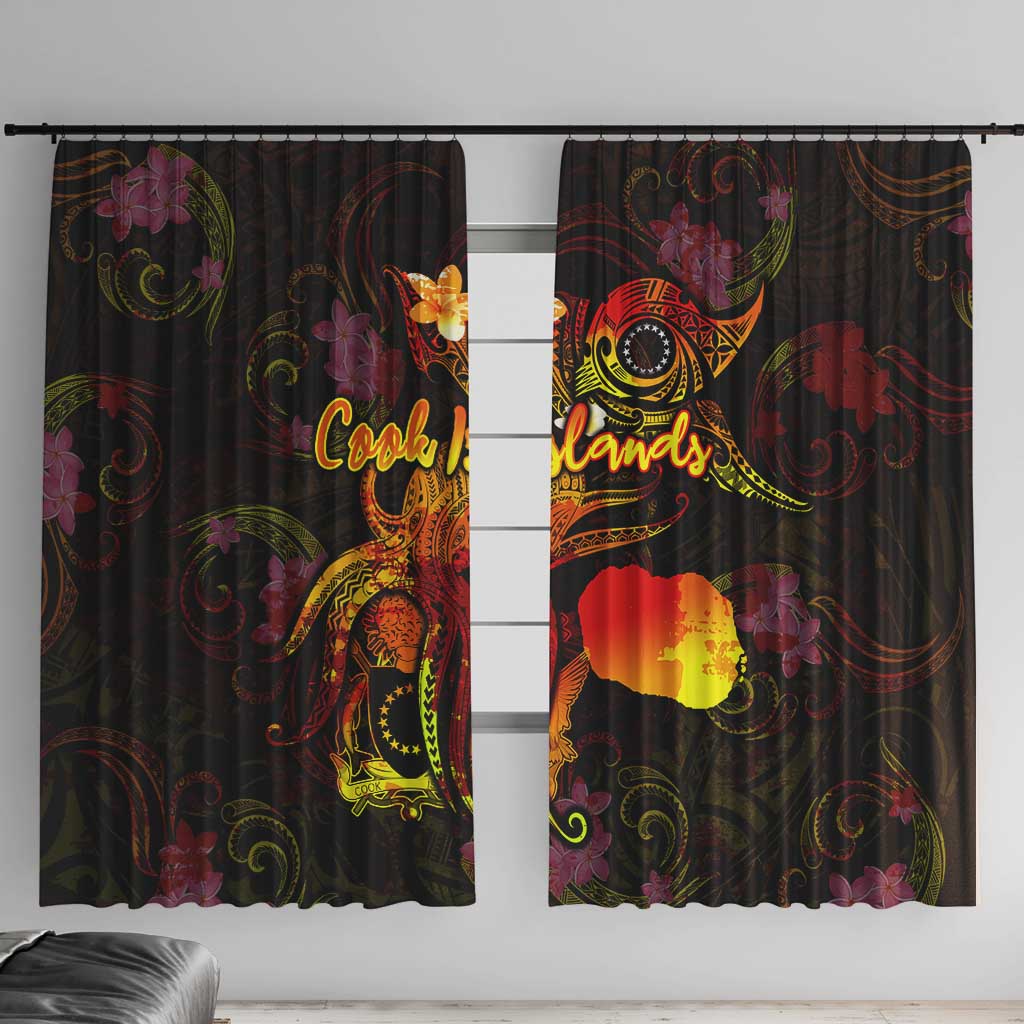 Cook Islands Window Curtain Octopus Plumeria Polynesian Tattoo