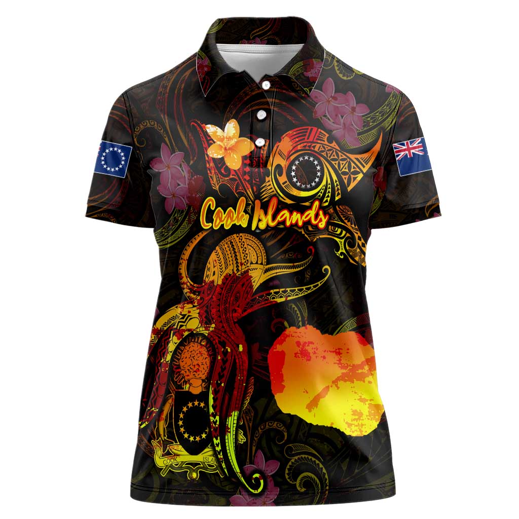 Cook Islands Women Polo Shirt Octopus Plumeria Polynesian Tattoo