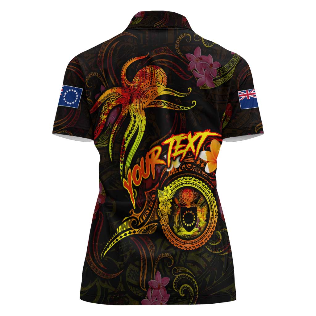 Cook Islands Women Polo Shirt Octopus Plumeria Polynesian Tattoo