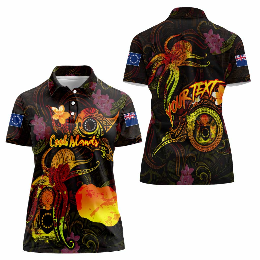 Cook Islands Women Polo Shirt Octopus Plumeria Polynesian Tattoo