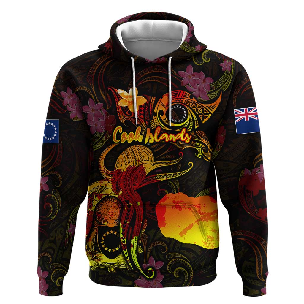 Cook Islands Zip Hoodie Octopus Plumeria Polynesian Tattoo