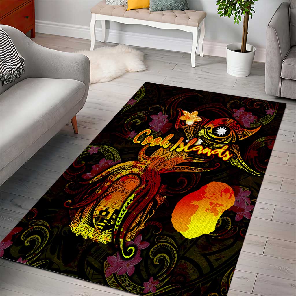 Nauru Area Rug Octopus Plumeria Polynesian Tattoo