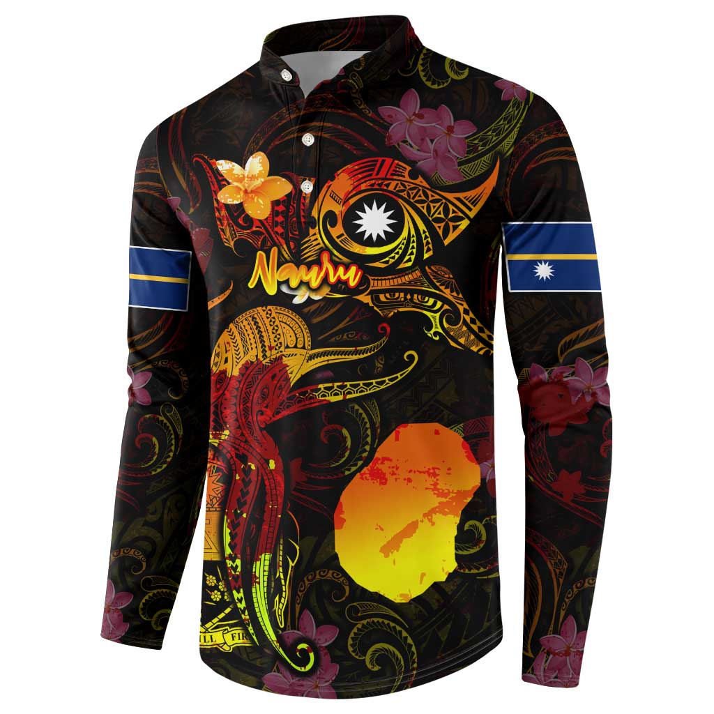 Nauru Button Sweatshirt Octopus Plumeria Polynesian Tattoo