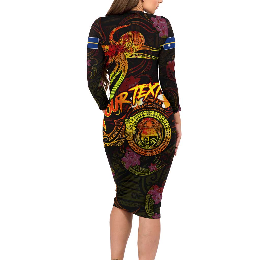 Nauru Family Matching Long Sleeve Bodycon Dress and Hawaiian Shirt Octopus Plumeria Polynesian Tattoo