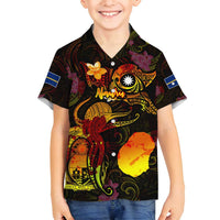 Nauru Family Matching Off Shoulder Maxi Dress and Hawaiian Shirt Octopus Plumeria Polynesian Tattoo