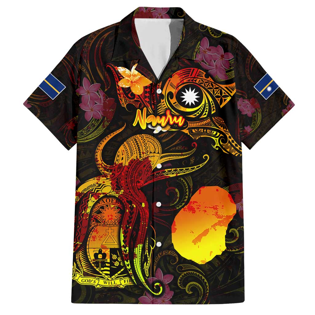 Nauru Family Matching Short Sleeve Bodycon Dress and Hawaiian Shirt Octopus Plumeria Polynesian Tattoo