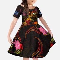 Nauru Kid Short Sleeve Dress Octopus Plumeria Polynesian Tattoo