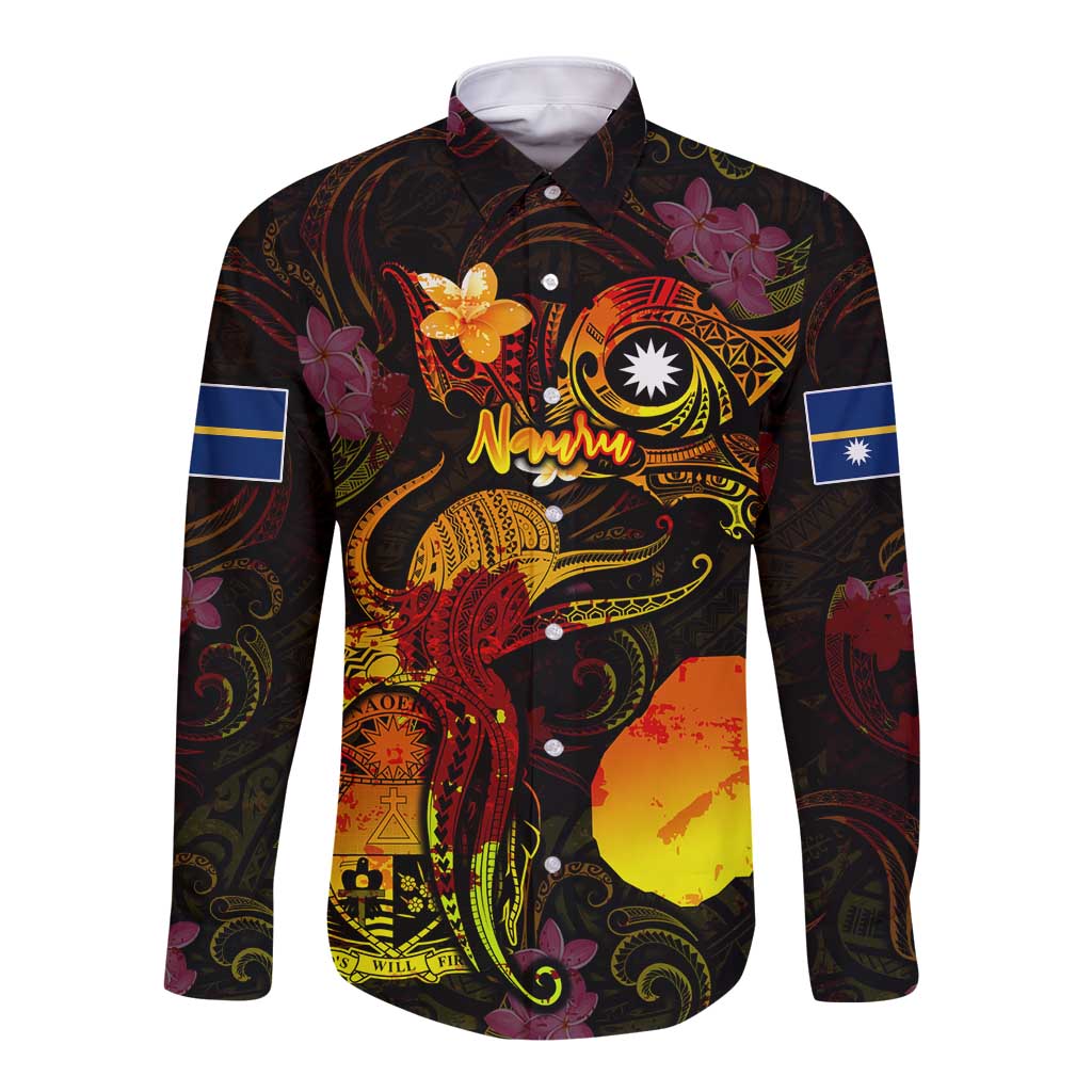 Nauru Long Sleeve Button Shirt Octopus Plumeria Polynesian Tattoo