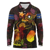 Nauru Long Sleeve Polo Shirt Octopus Plumeria Polynesian Tattoo