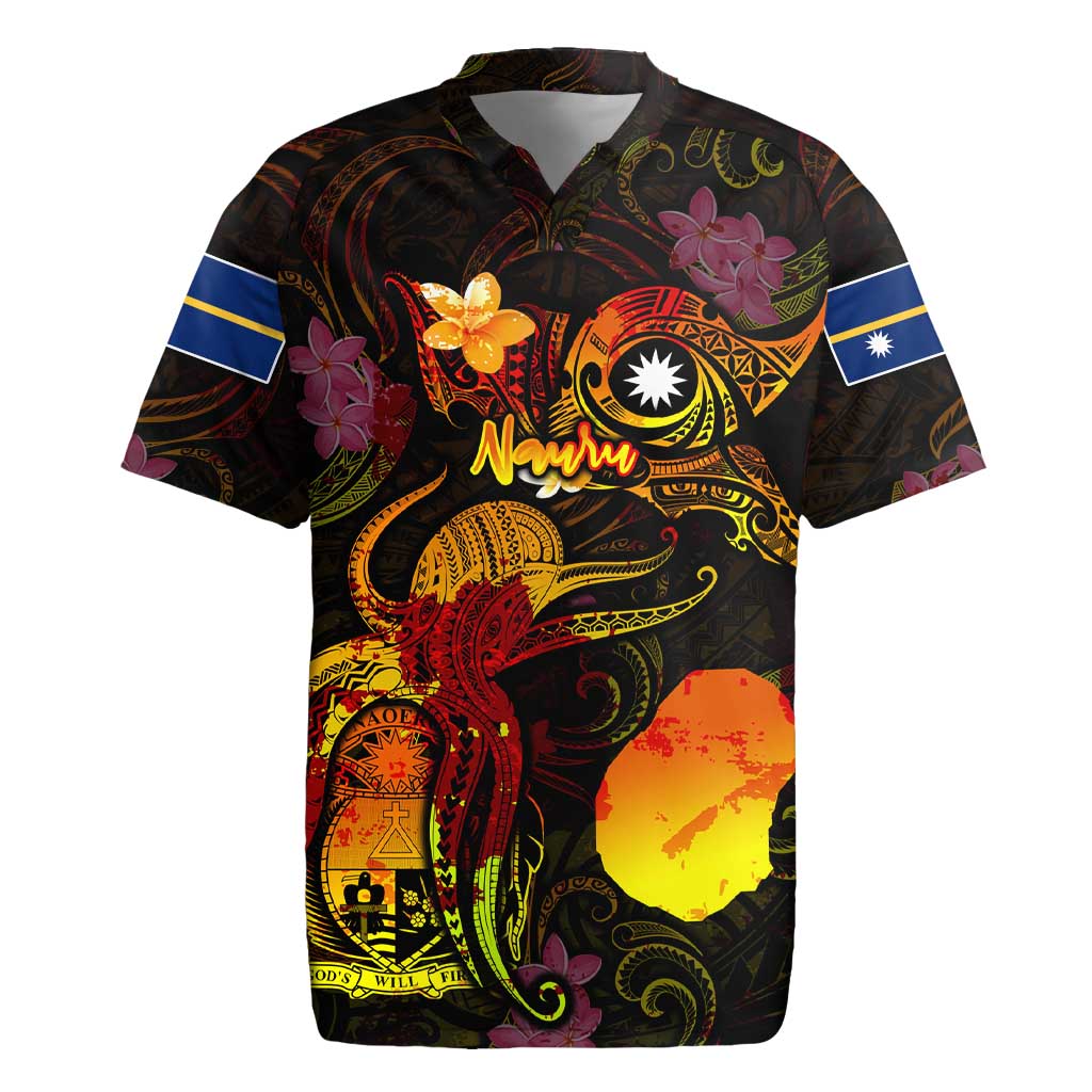 Nauru Rugby Jersey Octopus Plumeria Polynesian Tattoo
