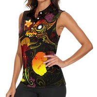Nauru Women Sleeveless Polo Shirt Octopus Plumeria Polynesian Tattoo