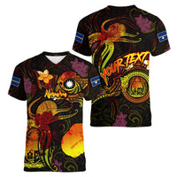 Nauru Women V-Neck T-Shirt Octopus Plumeria Polynesian Tattoo