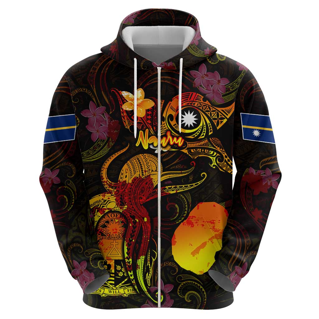 Nauru Zip Hoodie Octopus Plumeria Polynesian Tattoo