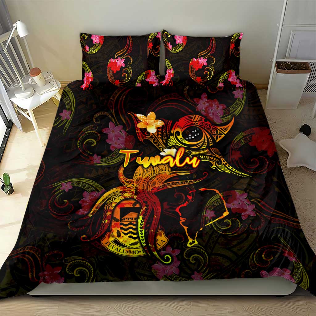Tuvalu Bedding Set Octopus Plumeria Polynesian Tattoo