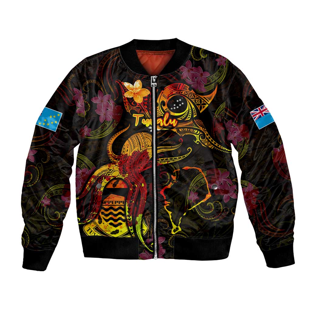 Tuvalu Bomber Jacket Octopus Plumeria Polynesian Tattoo