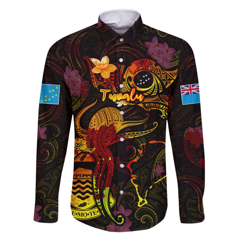 Tuvalu Family Matching Long Sleeve Bodycon Dress and Hawaiian Shirt Octopus Plumeria Polynesian Tattoo