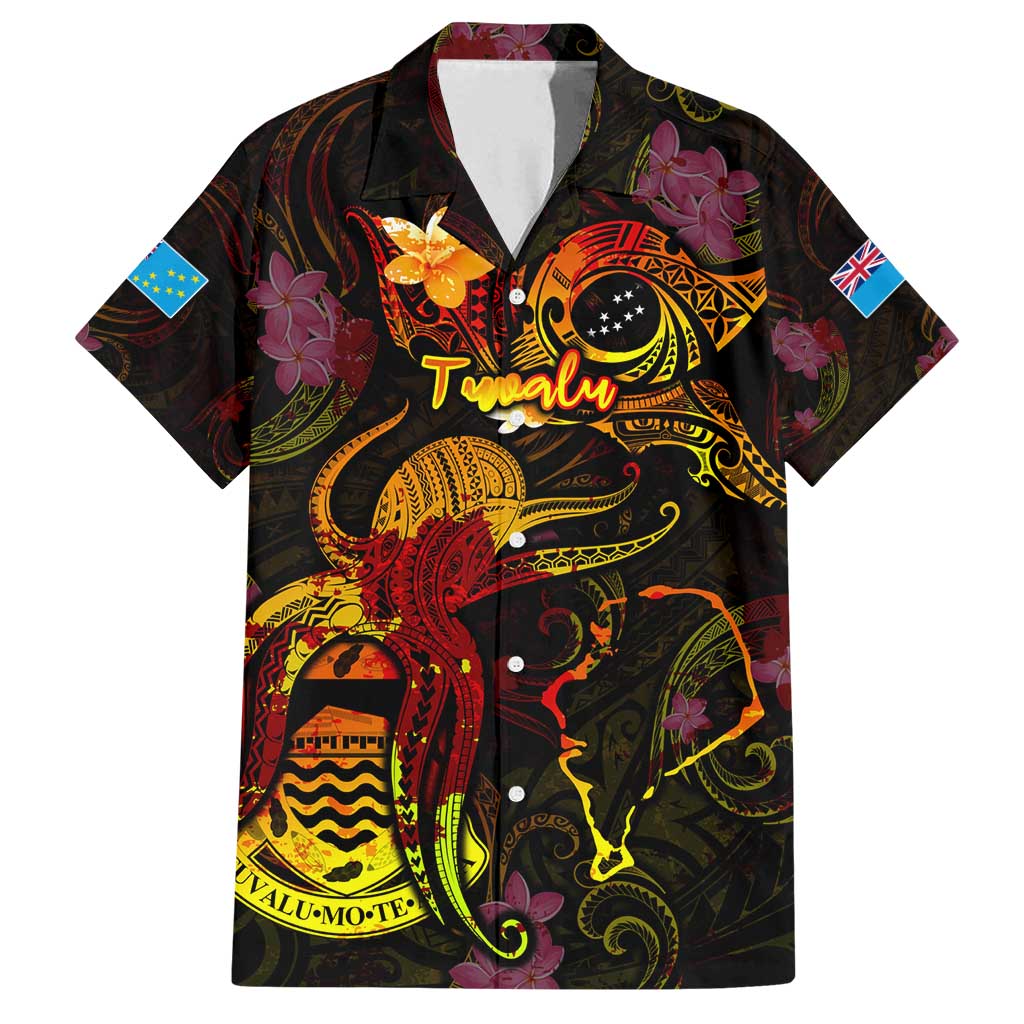 Tuvalu Family Matching Off Shoulder Short Dress and Hawaiian Shirt Octopus Plumeria Polynesian Tattoo