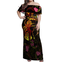 Tuvalu Off Shoulder Maxi Dress Octopus Plumeria Polynesian Tattoo