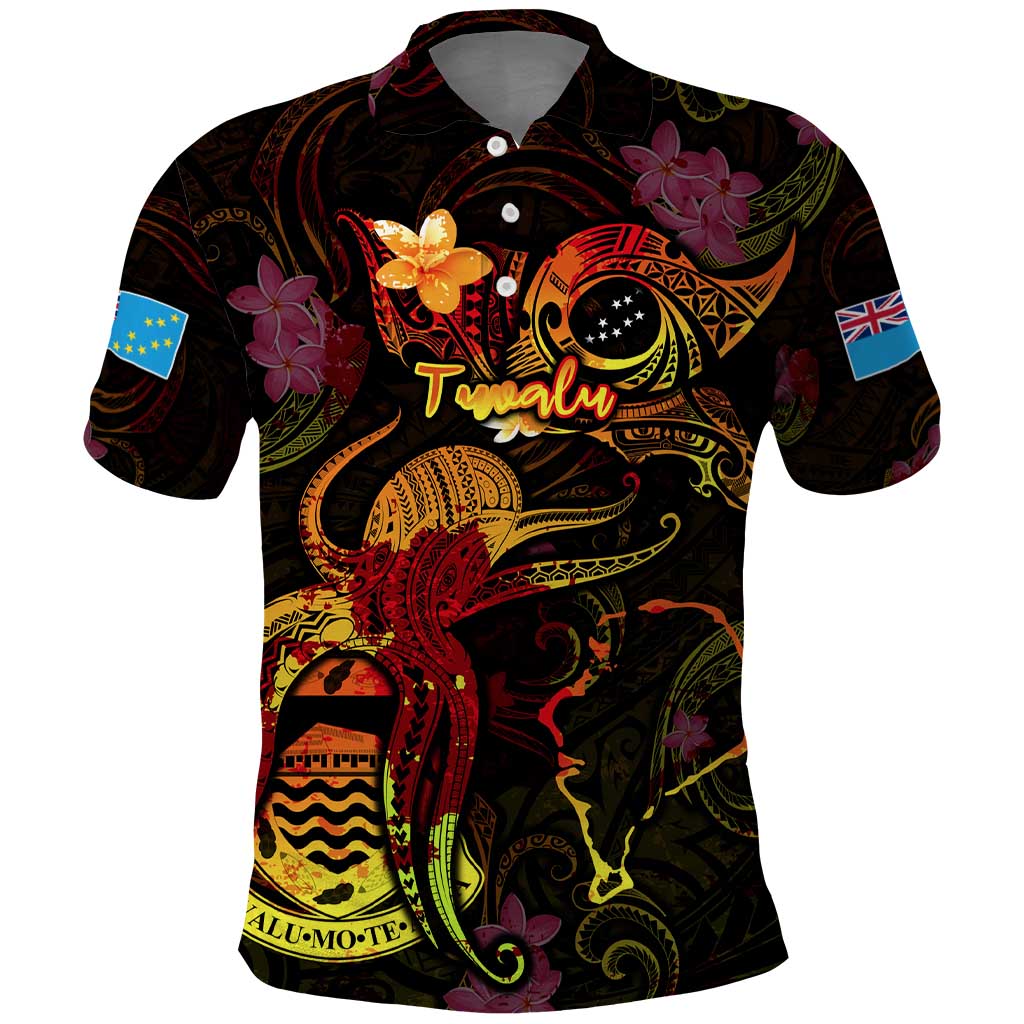 Tuvalu Polo Shirt Octopus Plumeria Polynesian Tattoo