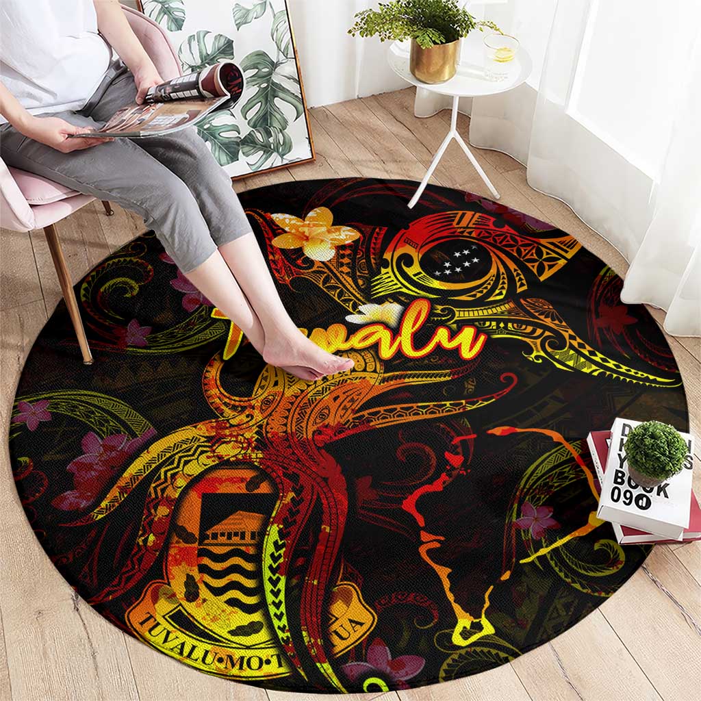 Tuvalu Round Carpet Octopus Plumeria Polynesian Tattoo