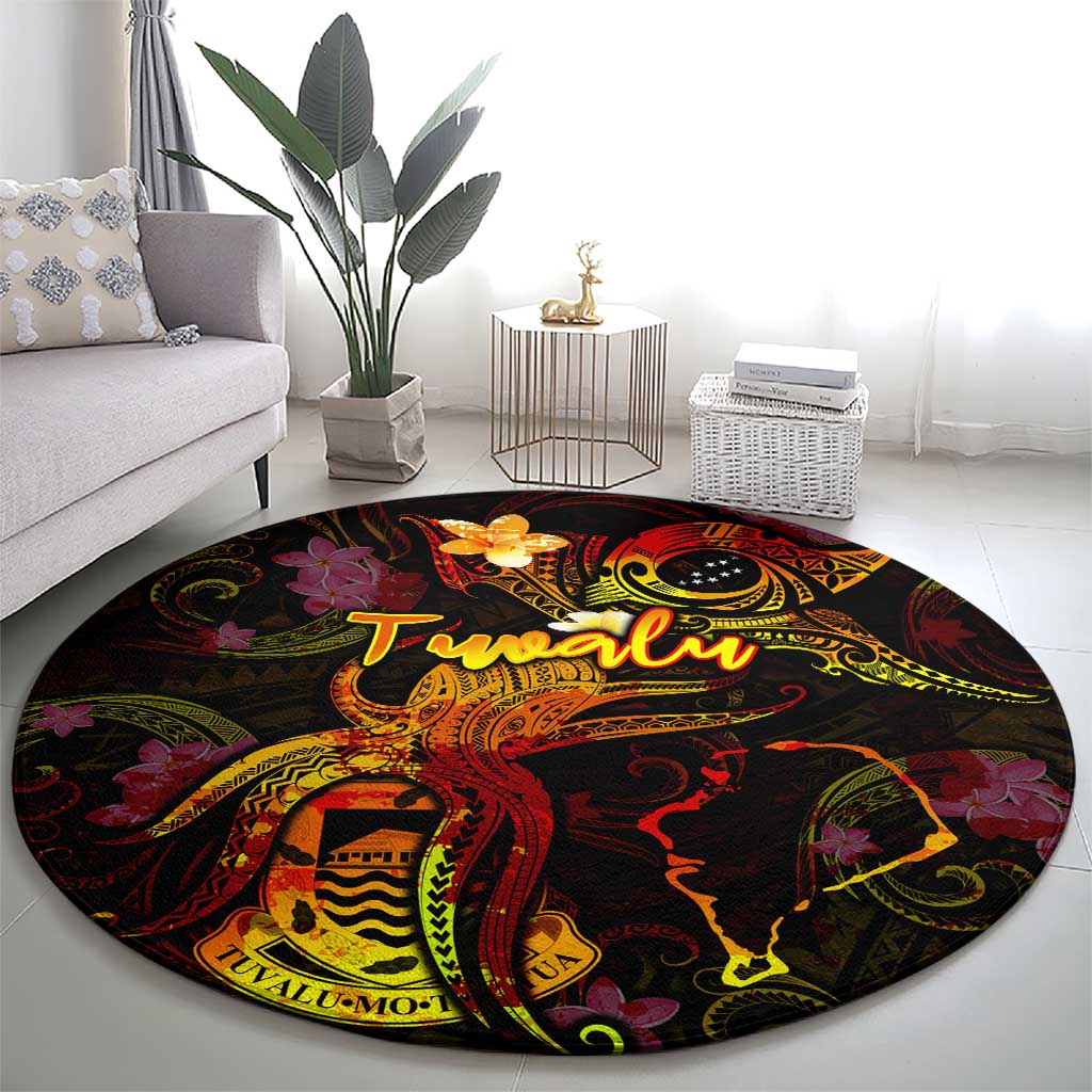Tuvalu Round Carpet Octopus Plumeria Polynesian Tattoo