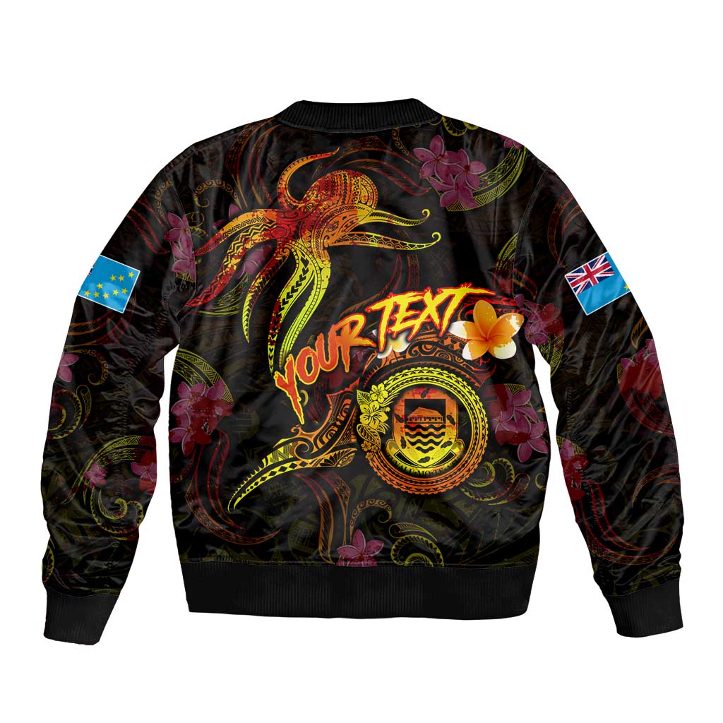 Tuvalu Sleeve Zip Bomber Jacket Octopus Plumeria Polynesian Tattoo