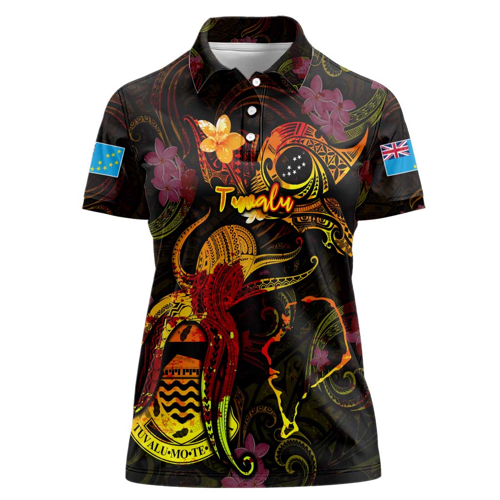 Tuvalu Women Polo Shirt Octopus Plumeria Polynesian Tattoo