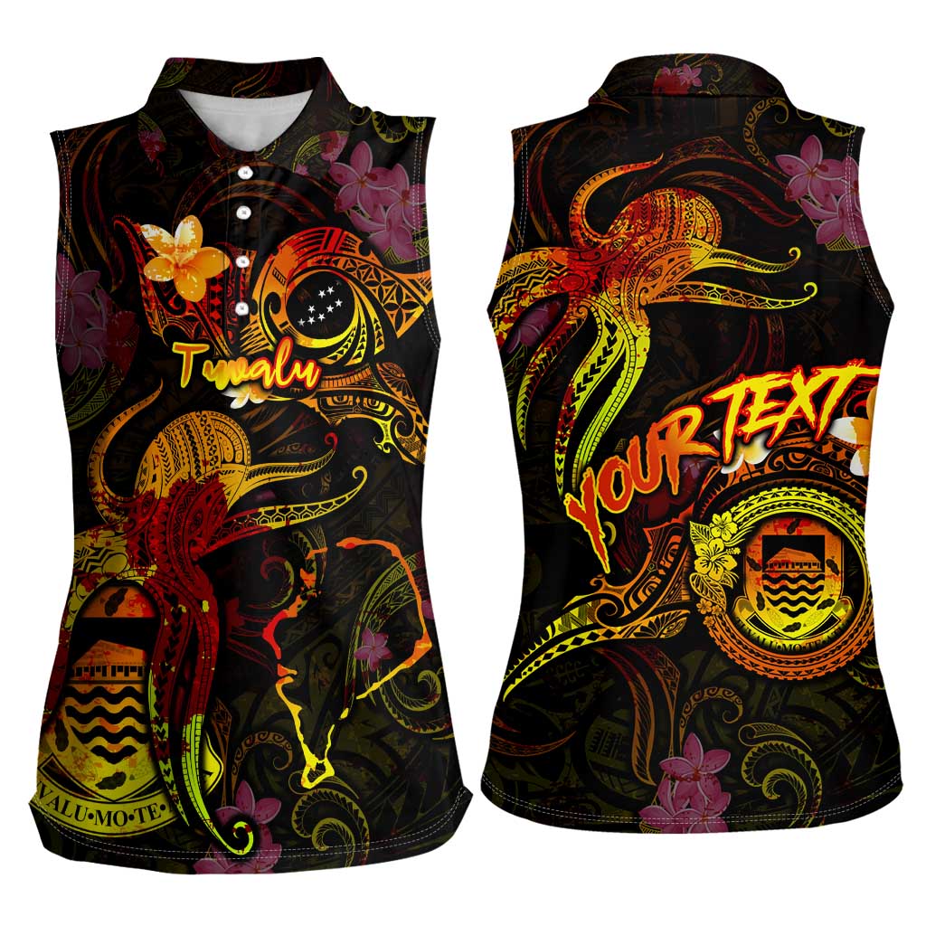 Tuvalu Women Sleeveless Polo Shirt Octopus Plumeria Polynesian Tattoo