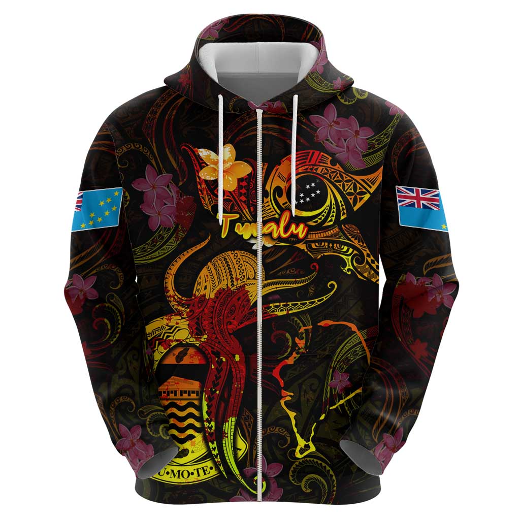 Tuvalu Zip Hoodie Octopus Plumeria Polynesian Tattoo