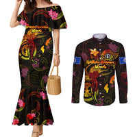 Northern Mariana Islands Couples Matching Mermaid Dress and Long Sleeve Button Shirt Octopus Plumeria Polynesian Tattoo
