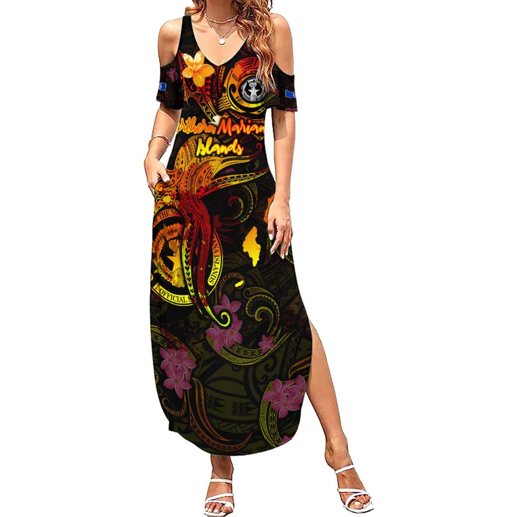 Northern Mariana Islands Family Matching Summer Maxi Dress and Hawaiian Shirt Octopus Plumeria Polynesian Tattoo
