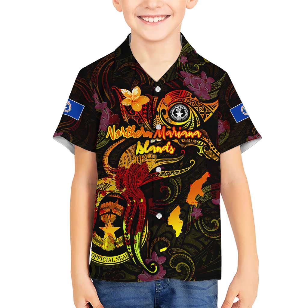 Northern Mariana Islands Kid Hawaiian Shirt Octopus Plumeria Polynesian Tattoo